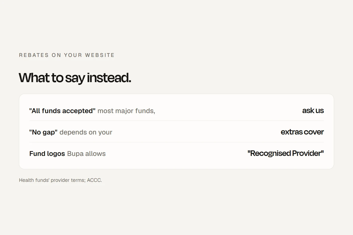 What a remedial massage website can say about health fund rebates.