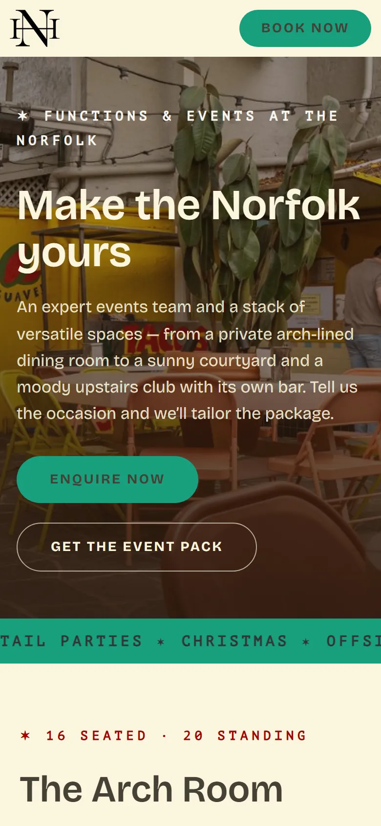 The Norfolk, Redfern: its functions page on a phone