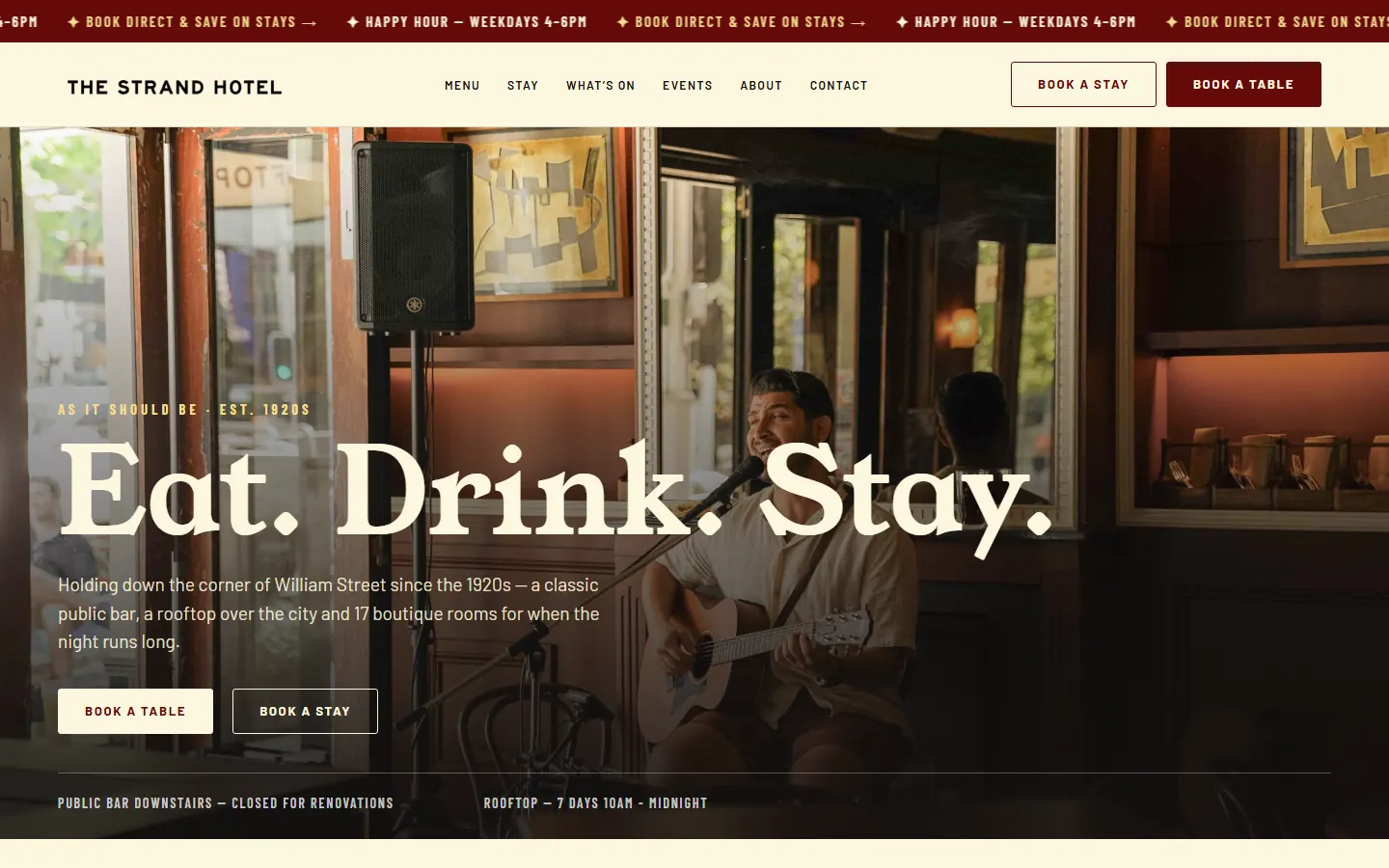 The Strand, Darlinghurst: the homepage on a laptop