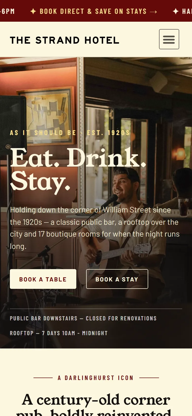 The Strand, Darlinghurst: the homepage on a phone