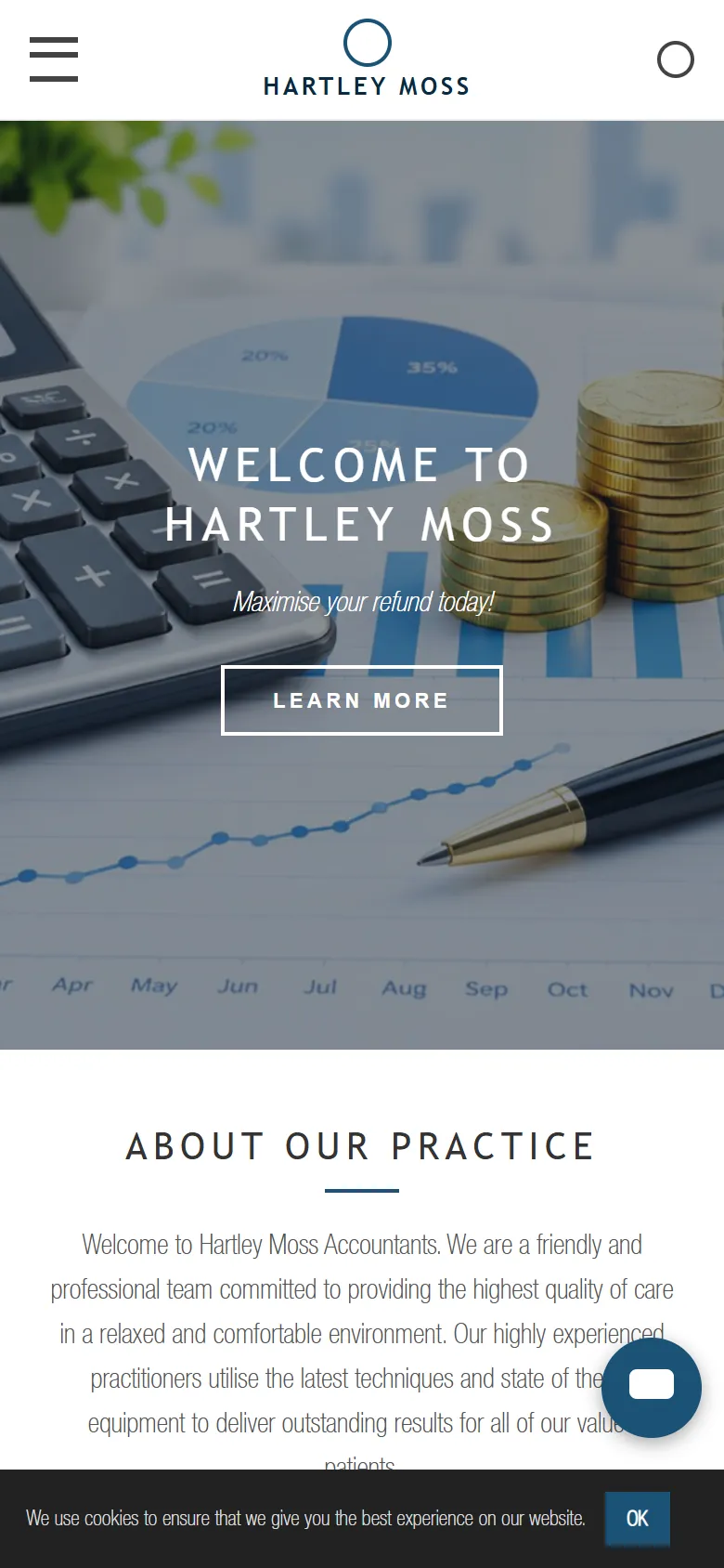 An illustrative old homepage for Hartley Moss Accountants, a fictional accounting practice in Geelong, before the rebuild