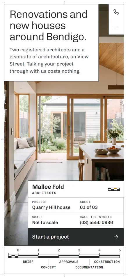 Example homepage for Mallee Fold Architects, a fictional architecture practice in Bendigo