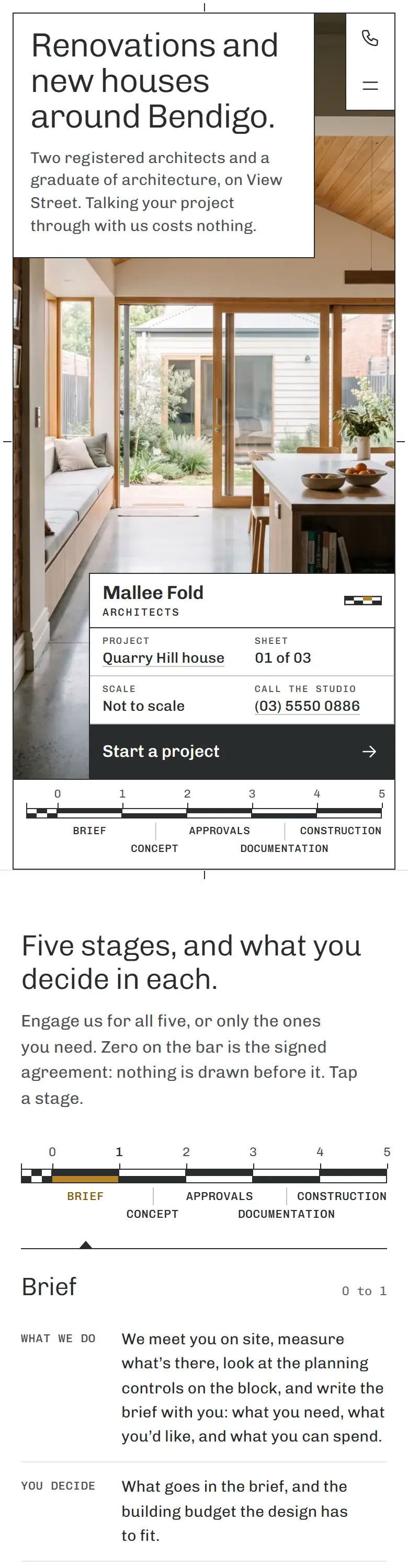 Example homepage for Mallee Fold Architects, a fictional architecture practice in Bendigo