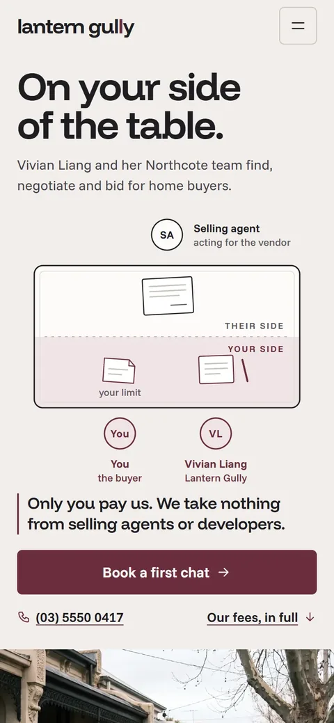 Example homepage for Lantern Gully Buyer Advocacy, a fictional buyer’s agency in Northcote
