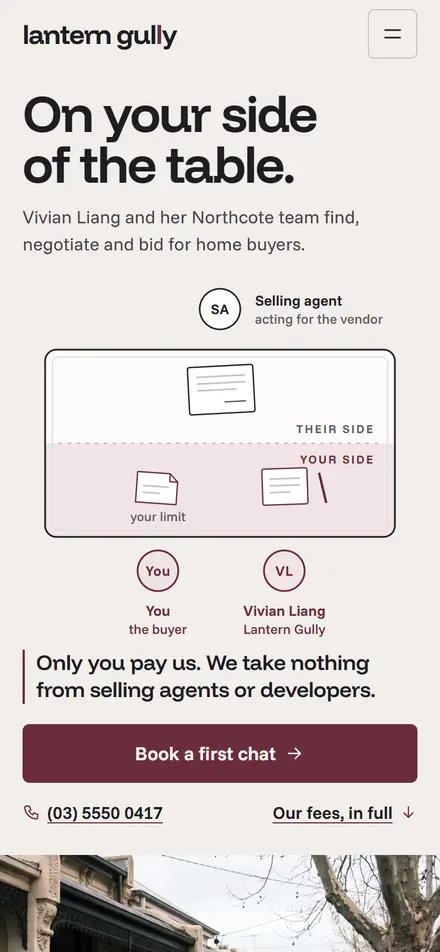 Example homepage for Lantern Gully Buyer Advocacy, a fictional buyer’s agency in Northcote