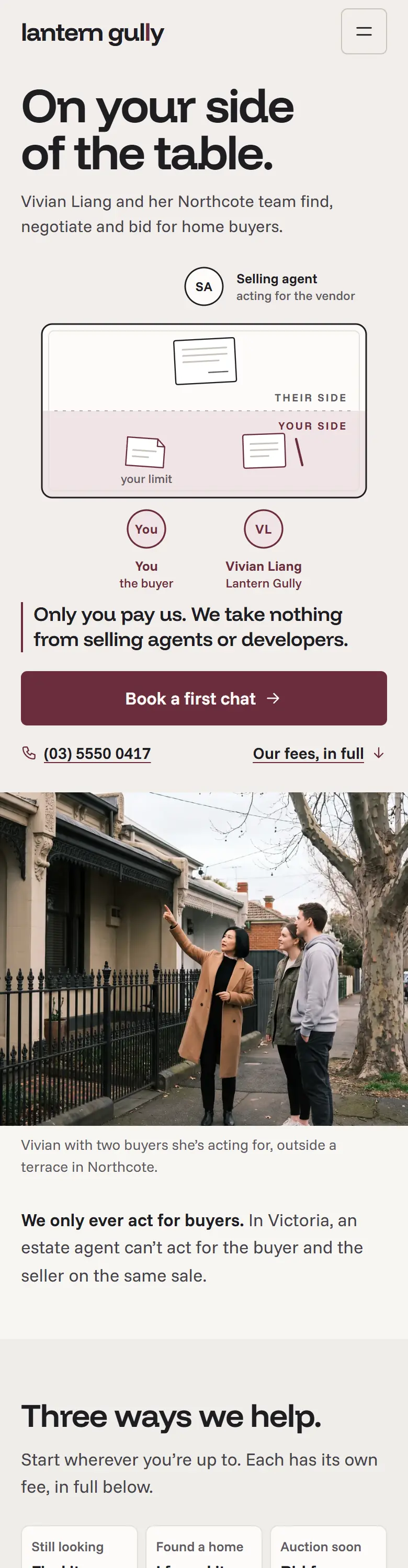 Example homepage for Lantern Gully Buyer Advocacy, a fictional buyer’s agency in Northcote