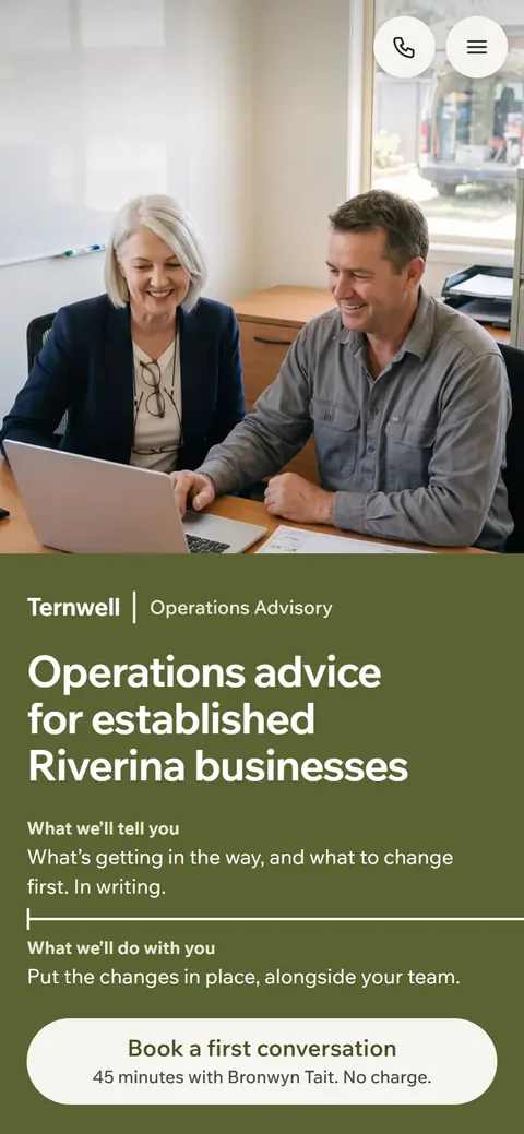 Example homepage for Ternwell Operations Advisory, a fictional consulting practice in Wagga Wagga
