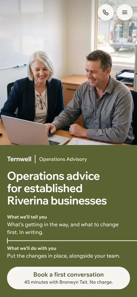 Example homepage for Ternwell Operations Advisory, a fictional consulting practice in Wagga Wagga