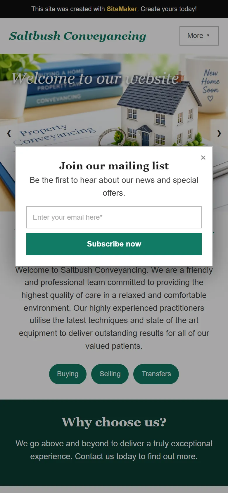 An illustrative old homepage for Saltbush Conveyancing, a fictional conveyancing practice in Wollongong, before the rebuild