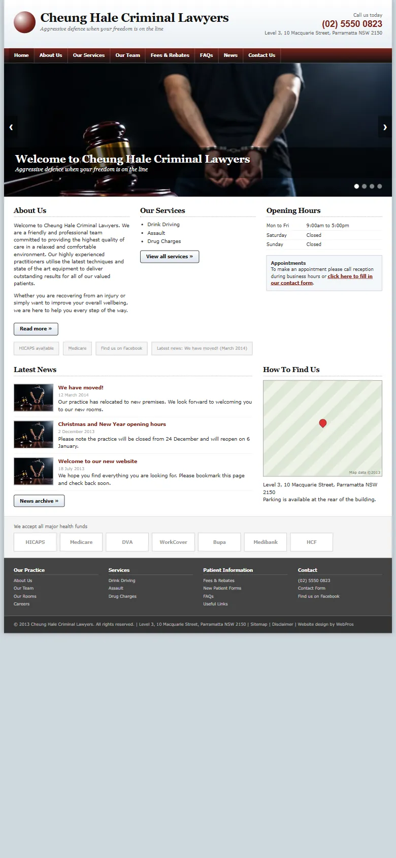 An illustrative old homepage for Cheung Hale Criminal Lawyers, a fictional criminal law firm in Parramatta, before the rebuild
