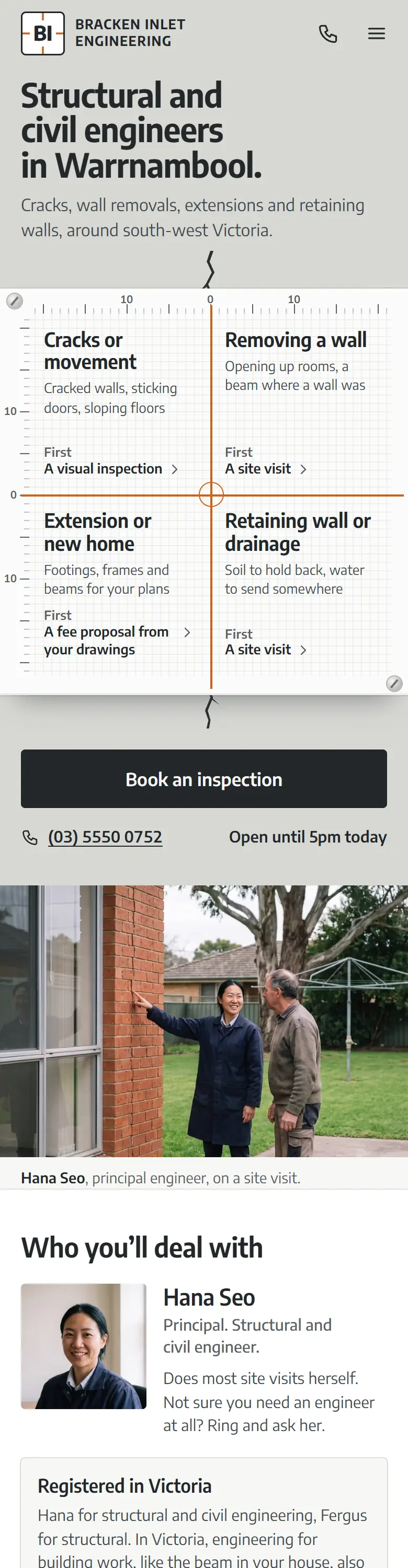 Example homepage for Bracken Inlet Engineering, a fictional engineering practice in Warrnambool