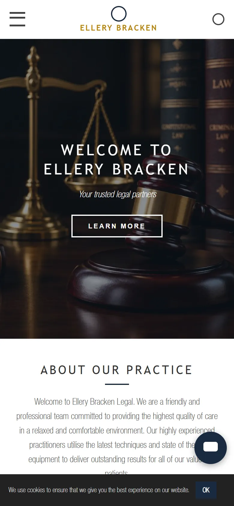 An illustrative old homepage for Ellery Bracken Legal, a fictional law firm in Rouse Hill, before the rebuild