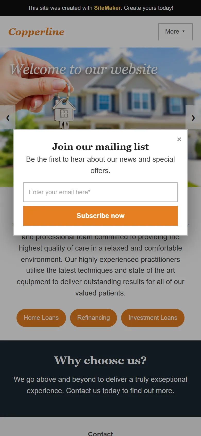 An illustrative old homepage for Copperline Home Loans, a fictional mortgage broking practice in Joondalup, before the rebuild