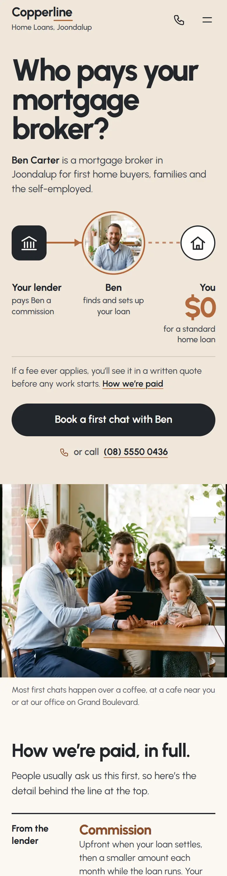 Example homepage for Copperline Home Loans, a fictional mortgage broking practice in Joondalup