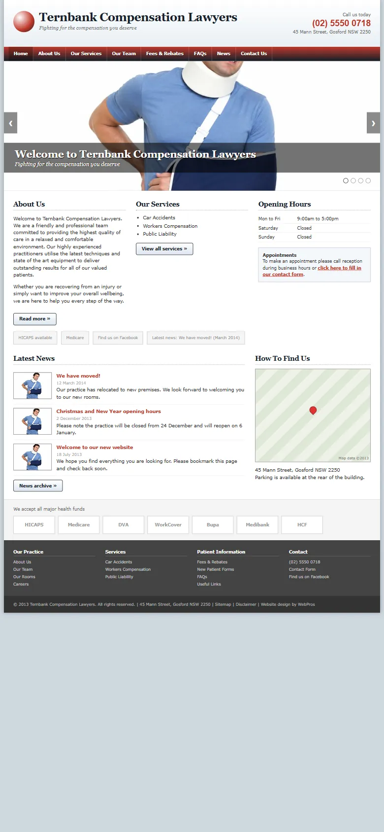 An illustrative old homepage for Ternbank Compensation Lawyers, a fictional personal injury firm in Gosford, before the rebuild