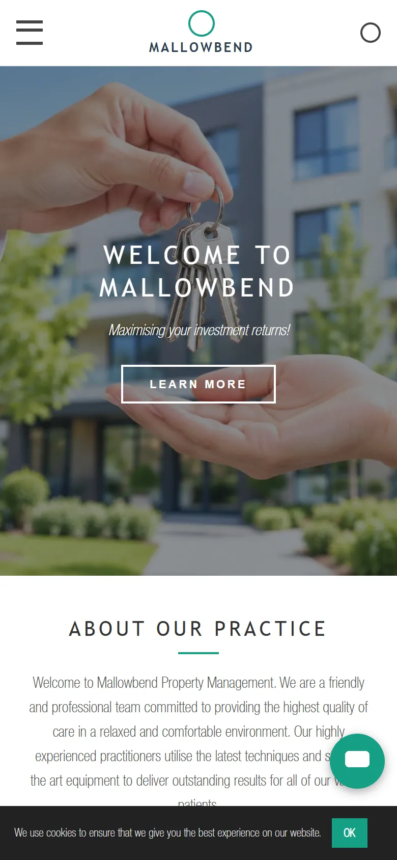 An illustrative old homepage for Mallowbend Property Management, a fictional property management agency in Maroochydore, before the rebuild