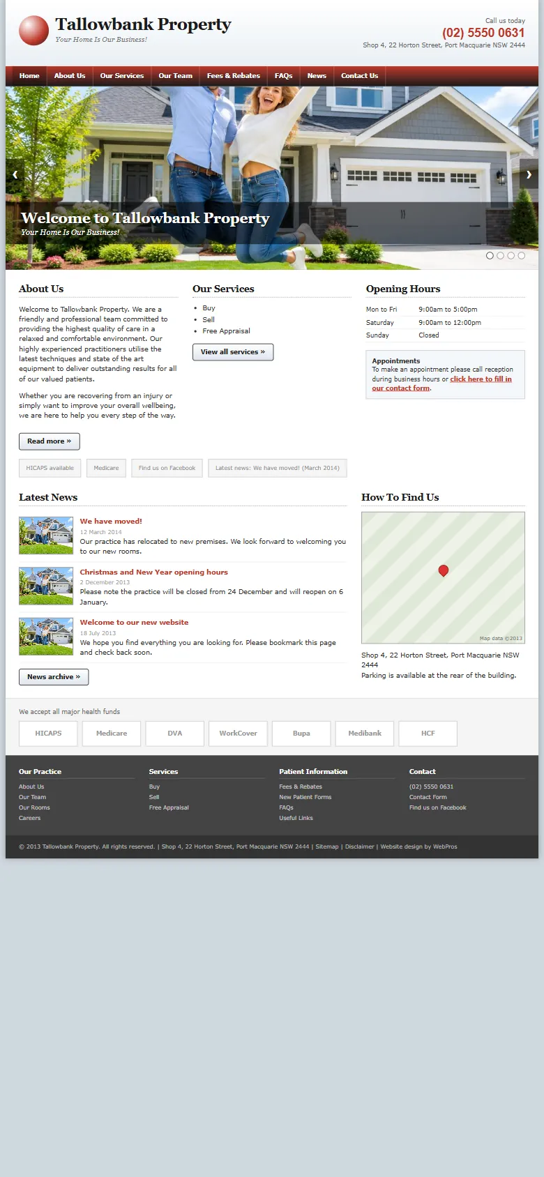 An illustrative old homepage for Tallowbank Property, a fictional real estate agency in Port Macquarie, before the rebuild