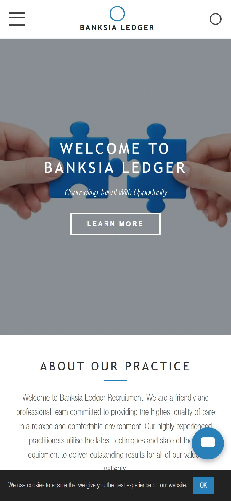 An illustrative old homepage for Banksia Ledger Recruitment, a fictional recruitment agency in Newcastle, before the rebuild