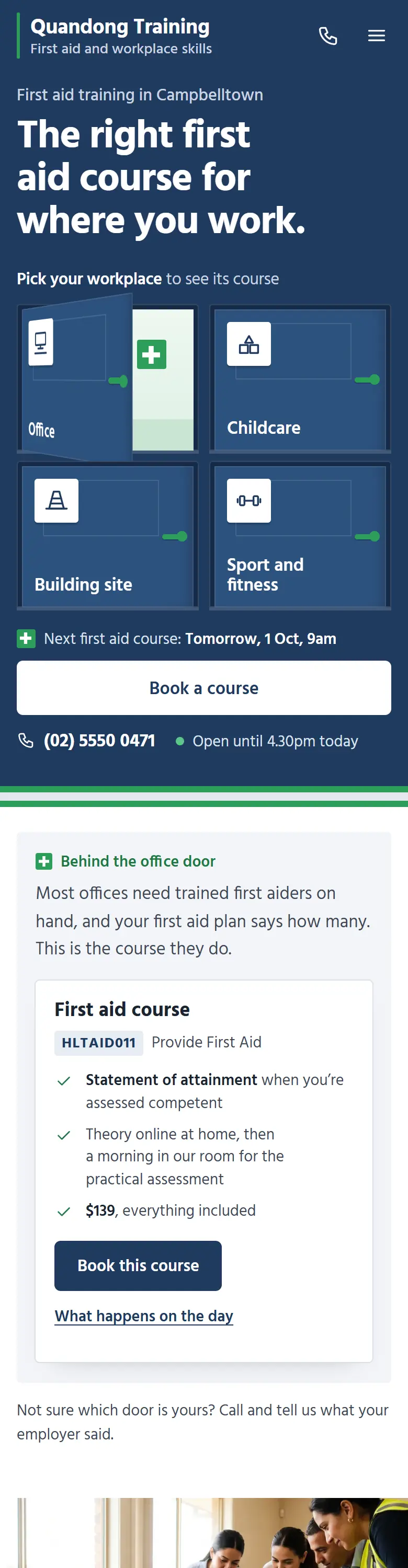 Example homepage for Quandong Training, a fictional training provider in Campbelltown