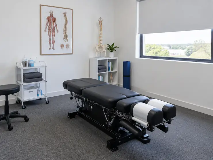 A treatment room with the drop-piece table