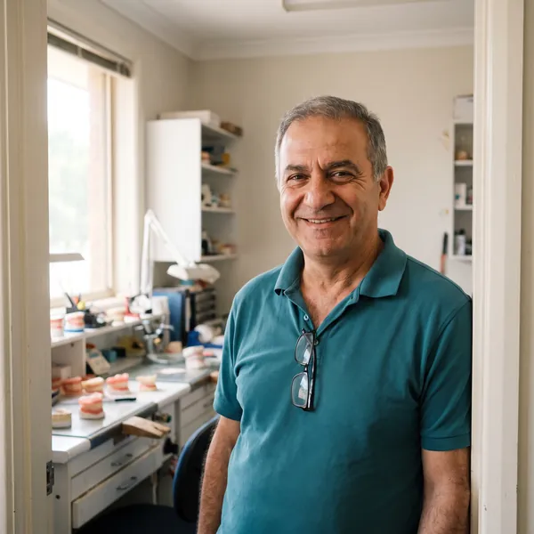 Nick Papadopoulos in a teal polo shirt, smiling in the lab doorway.