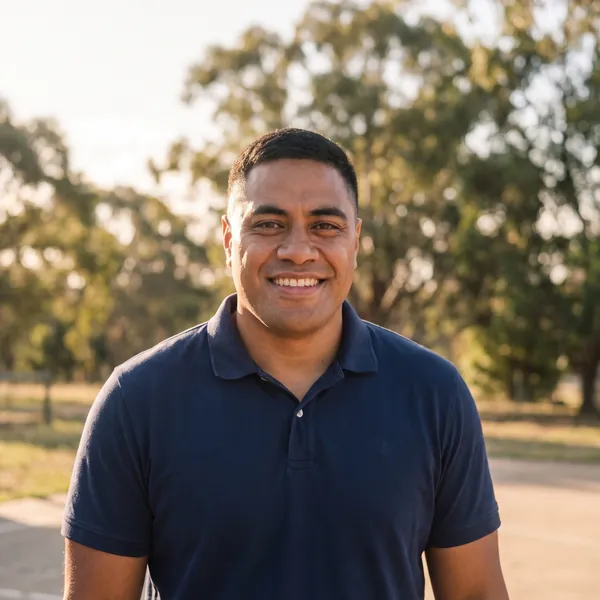 Mosese Tupou smiling on the school grounds