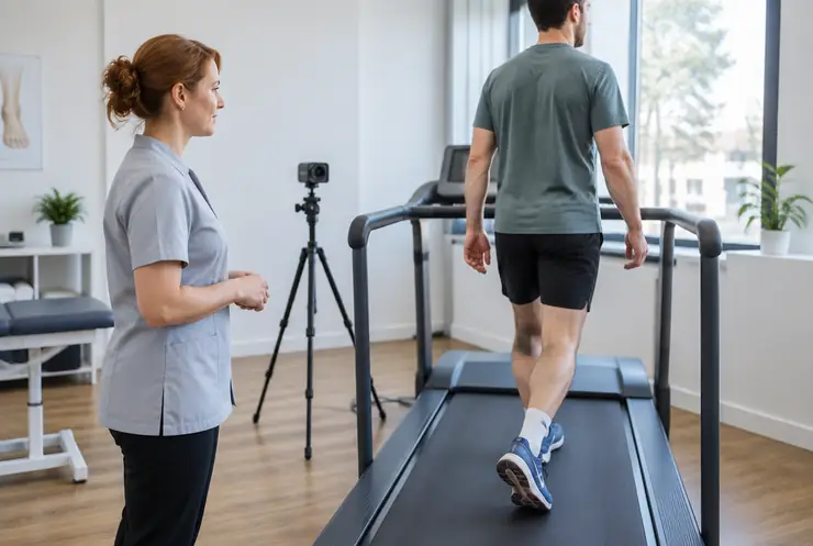 Rebecca Osborne, Podiatrist, watching a patient walk on the clinic treadmill