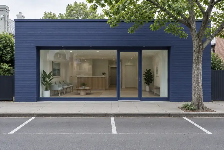 The front of our clinic on Norton Street, showing the level entry and the two parking spaces